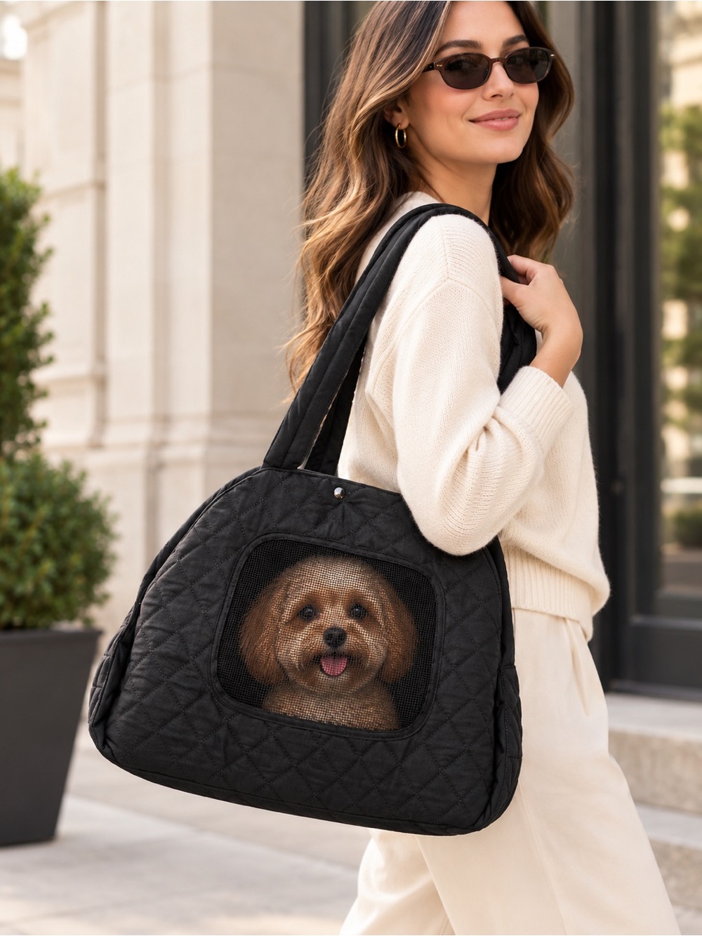 NWT Black Quilted Dog Carrier Tote Bag - Pet Travel Carrier